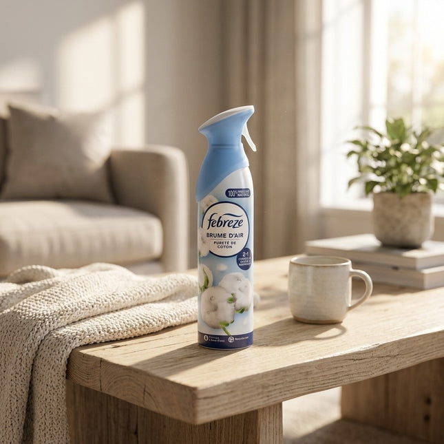 IA - FEBREZE Désodorisant d’Air Pureté de Coton – Spray 185ml – Élimine les Odeurs