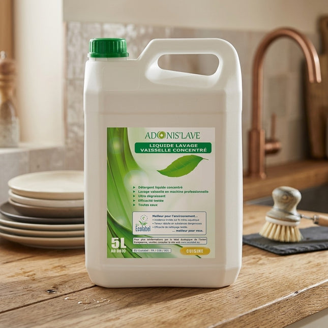 IA - ADONIS’ LAVE Liquide Vaisselle Machine Écolabel – Détergent Lave-Vaisselle Pro – Bidon 5L