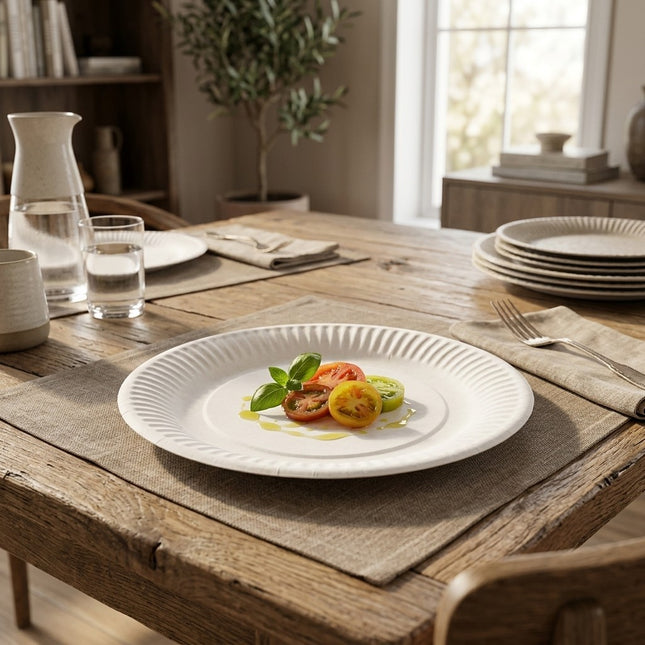 IA - Assiette blanche en carton 100% biodégradable D.18 - Colis 1000