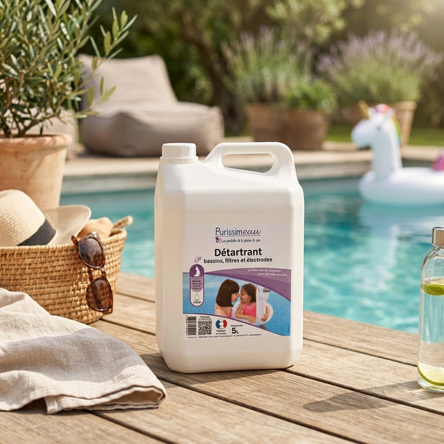 IA - Détartrant Bassins Filtres Électrodes PURISSIM’EAU 0192 – Anti-Calcaire Puissant – Bidon 5L