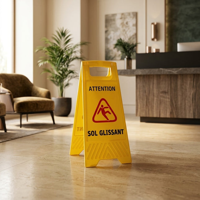 IA - Panneau de signalisation Sol Glissant jaune pliable