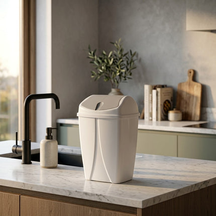 IA - Poubelle basculante 50L - Plastique blanc et gris