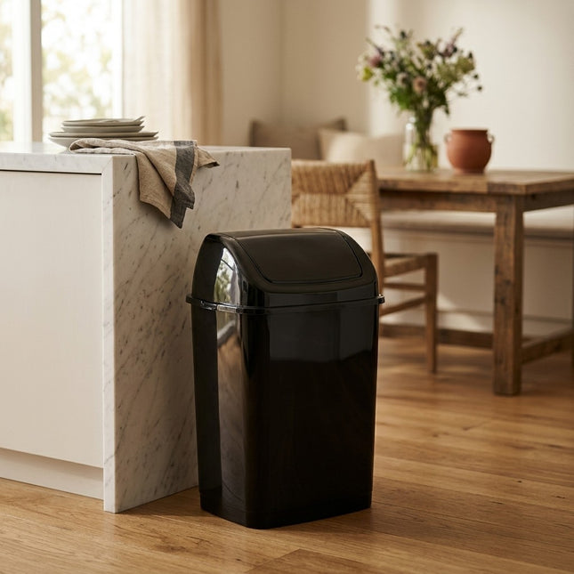 IA - Poubelle à couvercle basculant 35L - Noire robuste
