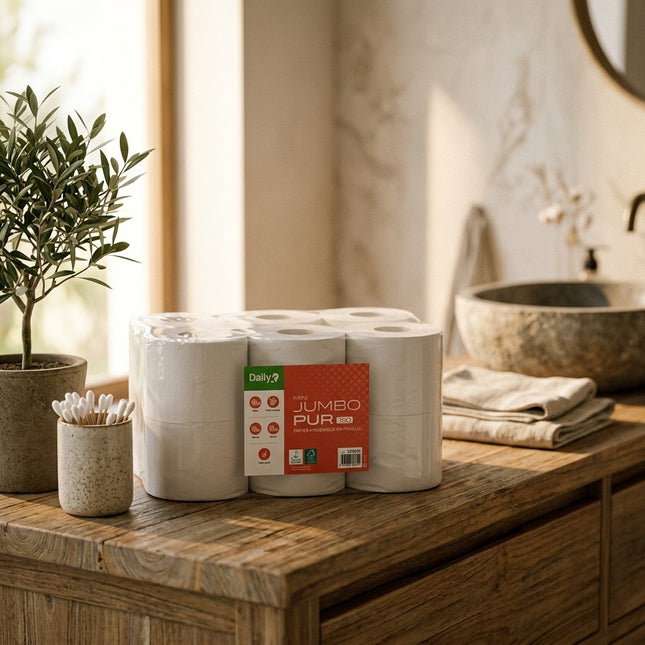 IA - Papier toilette Mini Jumbo Dailyk 180m - Pur Ouate - 12 rlx