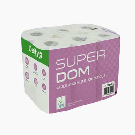 Ecolabel weißes Toilettenpapier, 180 Blatt, SUPER DOM180 Dailyk Green - 12 Rollen