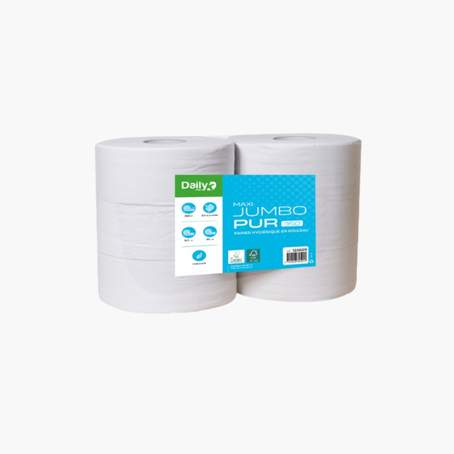 Maxi Jumbopur 350m Daily Green Ecolabel Weißes geprägtes Toilettenpapier - 6 Rollen