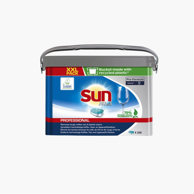 All-in-1 SUN PRO FORMULA Ecolabel Geschirrspültabs – Eimer mit 200 Stück
