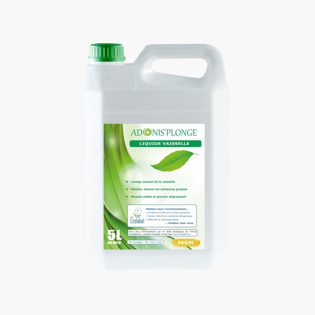 Liquide vaisselle manuel concentré écolabel ADONIS'PLONGE - Bidon 5L
