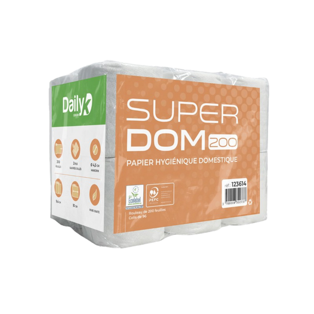 Papier Toilette SUPERDOM 200 – 2 Plis Pure Ouate – Doux & Résistant – Fabrication Française