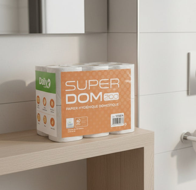Papier Toilette SUPERDOM 200 – 2 Plis Pure Ouate – Doux & Résistant – Fabrication Française
