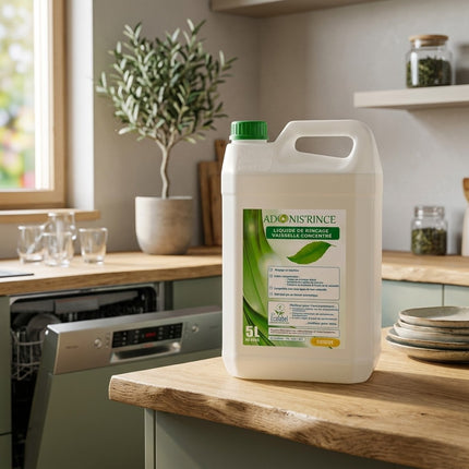 IA - ADONIS’ RINCE Liquide de Rinçage Lave-Vaisselle Écolabel – Anti-Traces – Bidon 5L