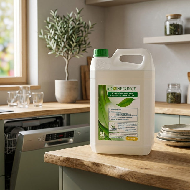 IA - ADONIS’ RINCE Liquide de Rinçage Lave-Vaisselle Écolabel – Anti-Traces – Bidon 5L