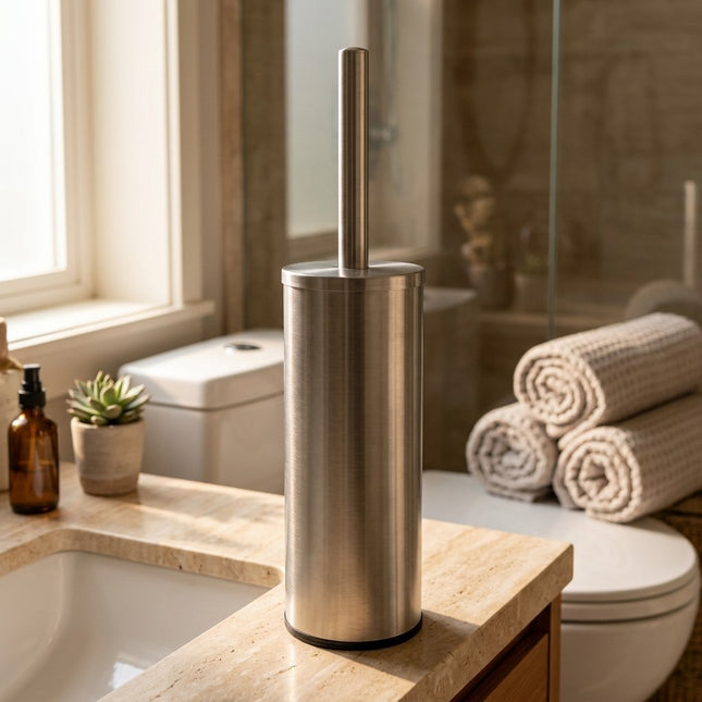 IA - Combiné WC porte-balayette et brosse noire - Inox brossé