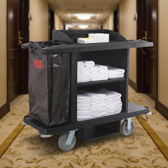 Chariot hôtelier d'étage grande capacité avec sac à linge