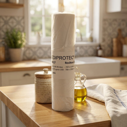 IA - Tablier de protection jetable PE blanc 70x120cm - Lot 1000