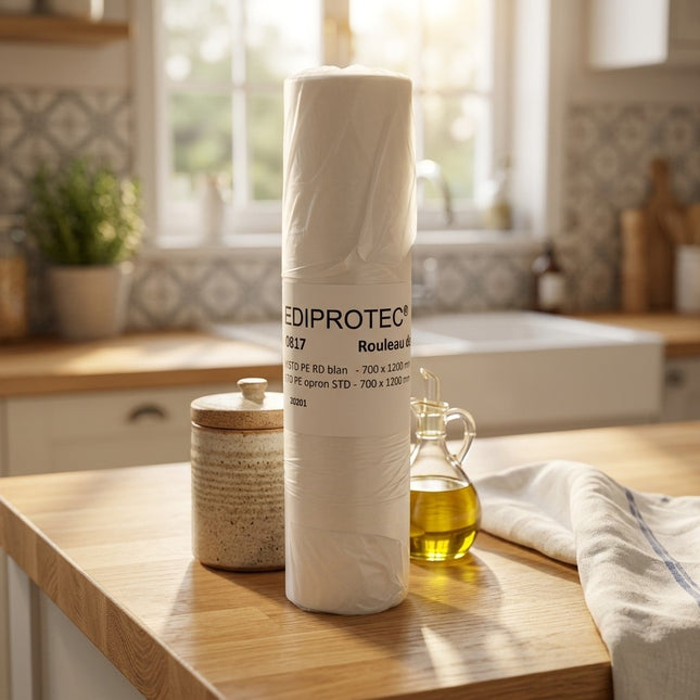 IA - Tablier de protection jetable PE blanc 70x120cm - Lot 1000