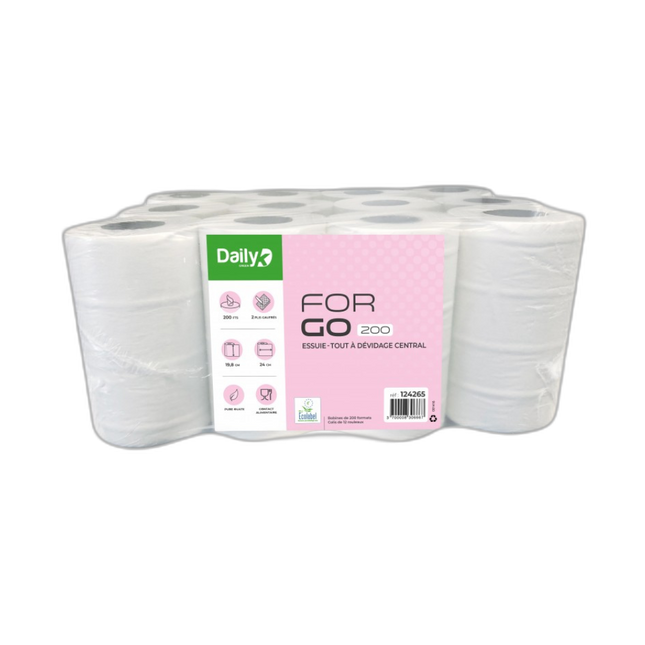 Essuie-tout dévidage central DailyK - 200 formats - 2 plis