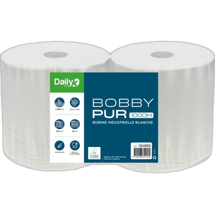 Bobine blanche 1000F pure ouate Ecolabel BOBBYPUR 1000M DAILYK- Lot 2 - image 1