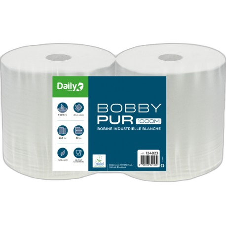 Bobine blanche 1000F pure ouate Ecolabel BOBBYPUR 1000M DAILYK- Lot 2 - image 1