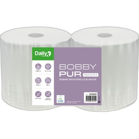 Bobine blanche 1500F pure ouate Ecolabel BOBBYPUR 1500M DAILYK-Lot 2 - image 1