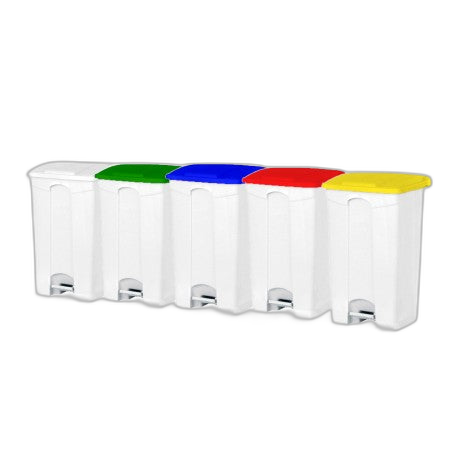 Poubelle PP blanche à pédale 50L couvercle couleurs - image 1